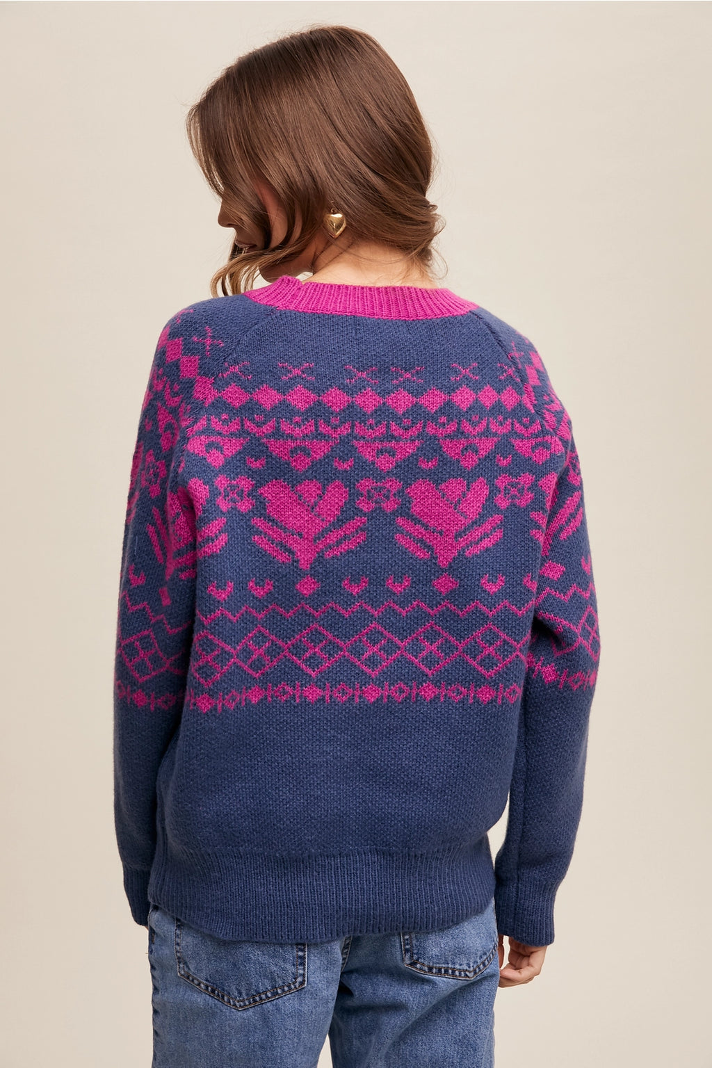 Fair Isle Heart Knit Pullover Sweater