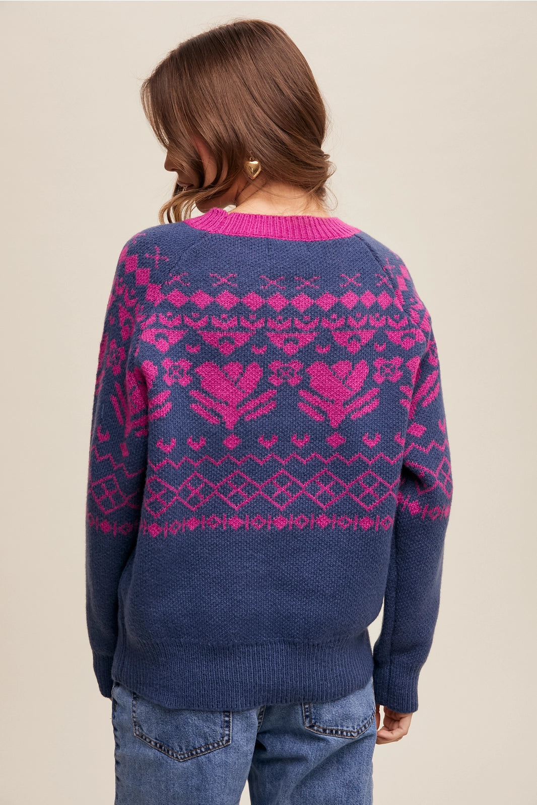 Fair Isle Heart Knit Pullover Sweater