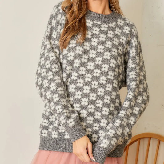 Floral Print Knit Sweater