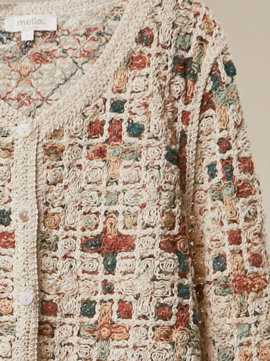 Boho Patchwork Crochet Button Cardigan