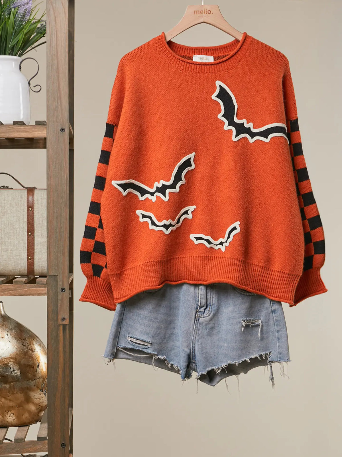 Checkerboard Sleeve Knit Sweater