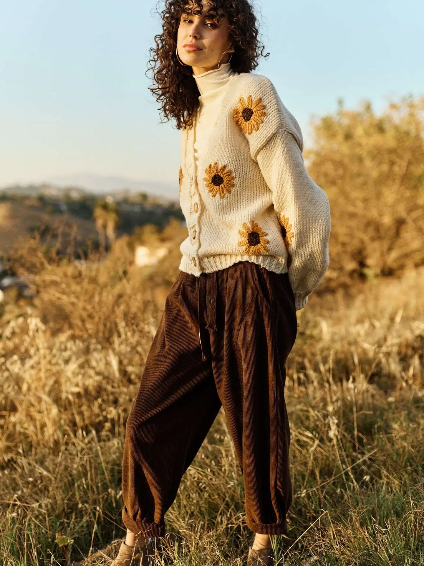 Sunflower Embroidered V Neck Cardigan