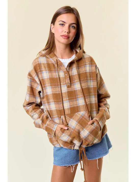 Flannel Plaid Pullover Hoodie