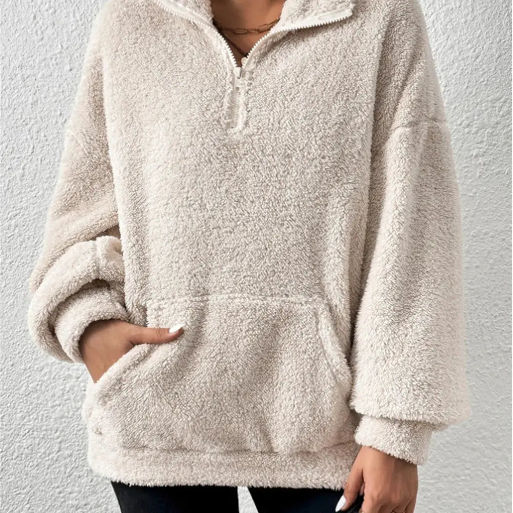 Fluffy Plus Fluffy Women's Stand Collar Hoodie Casual Top