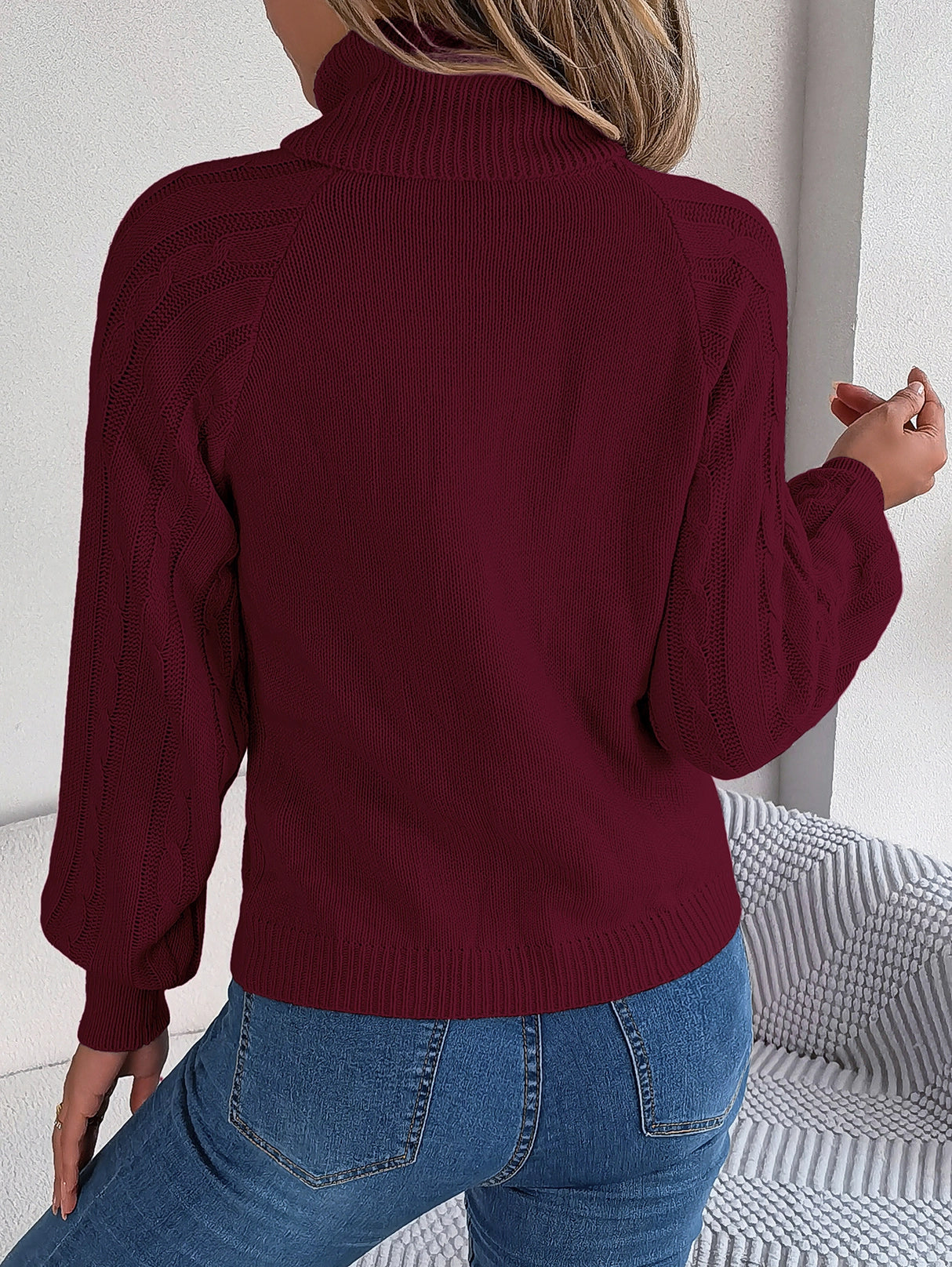 Casual Twist Turtleneck Lantern Sleeve Sweater