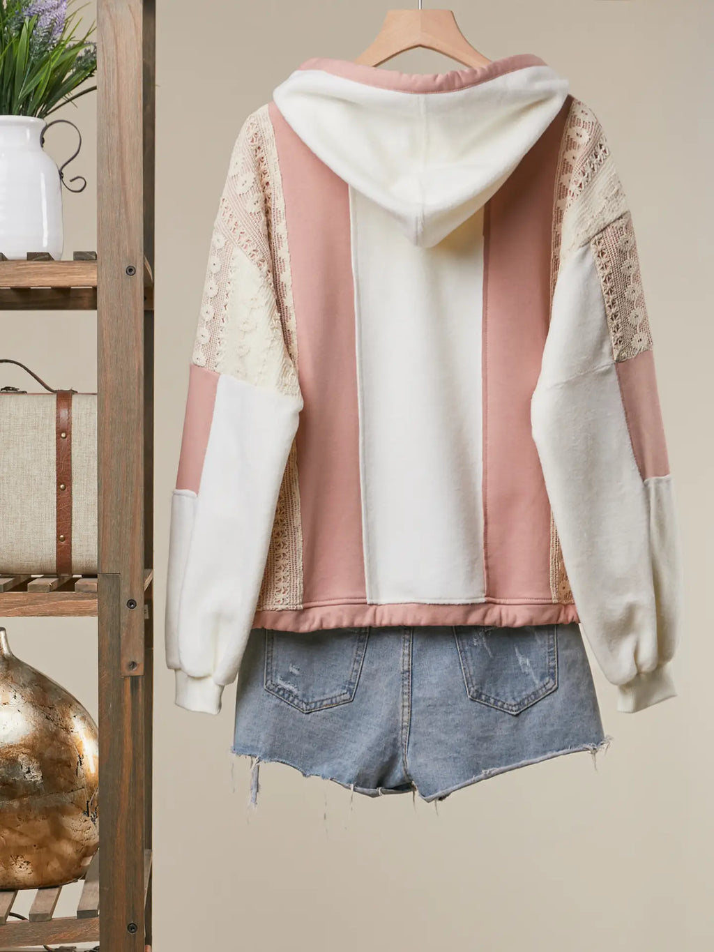Colorblock Zip-Up Hoodie with Drawstring Hem