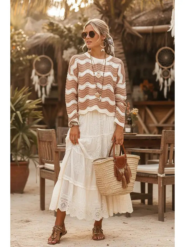 Wavy Textured Knit Sweater