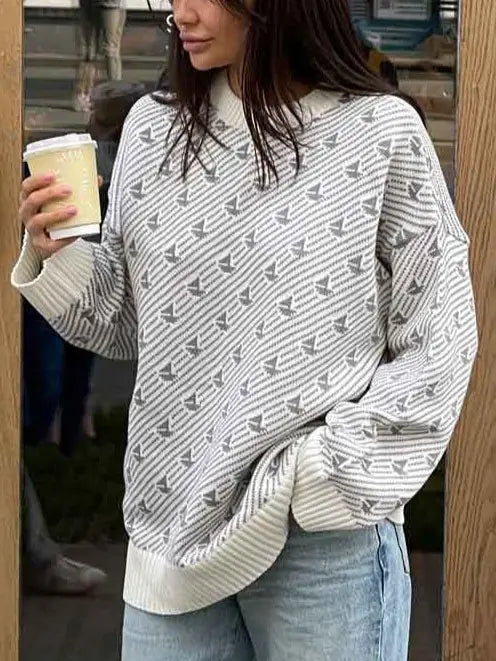 Crewneck Sailboat Print Sweater