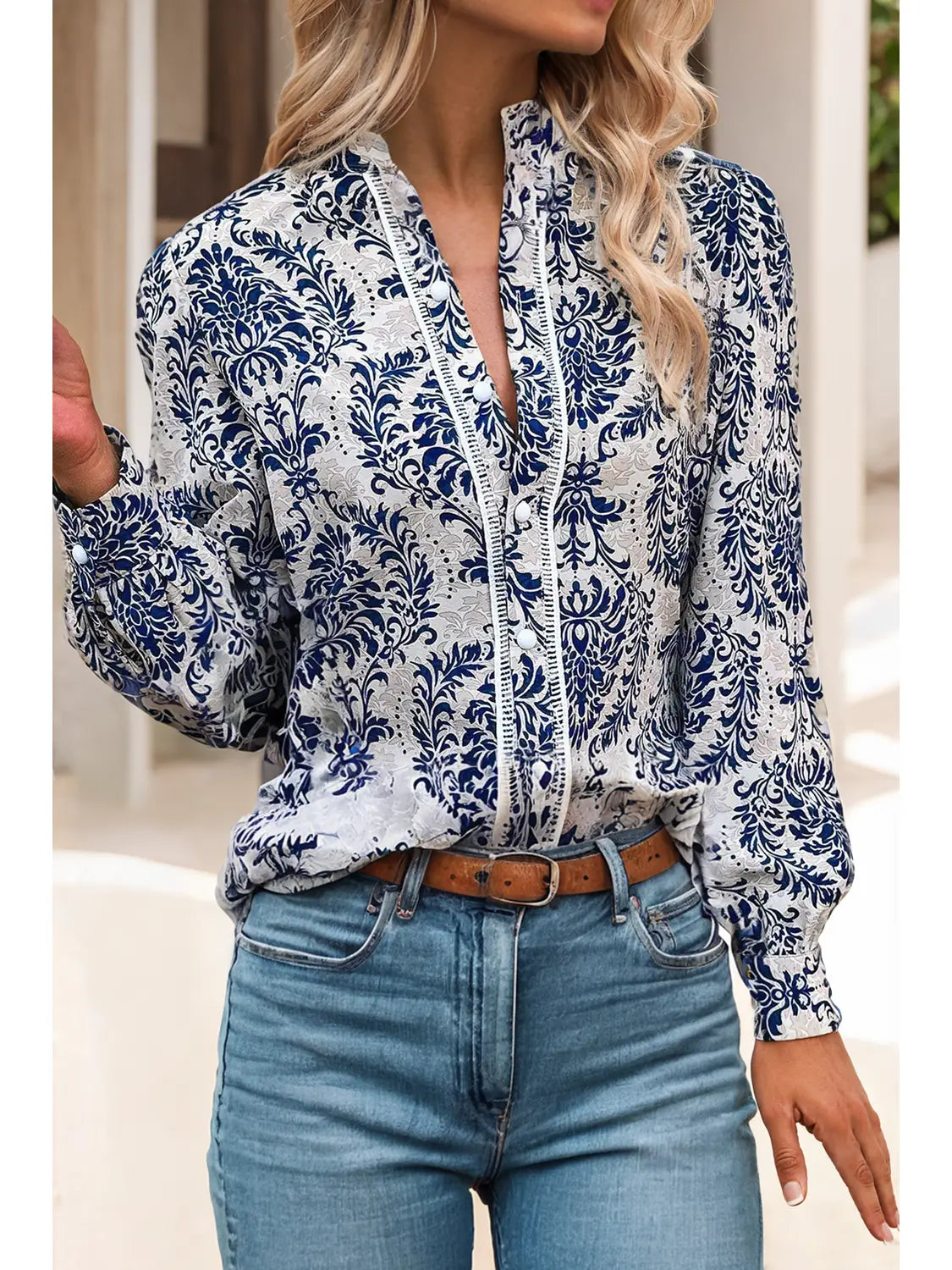 Bohemian Printed Bishop Sleeve Lace Shirt