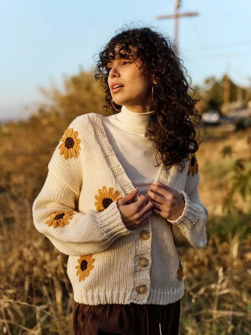 Sunflower Embroidered V Neck Cardigan