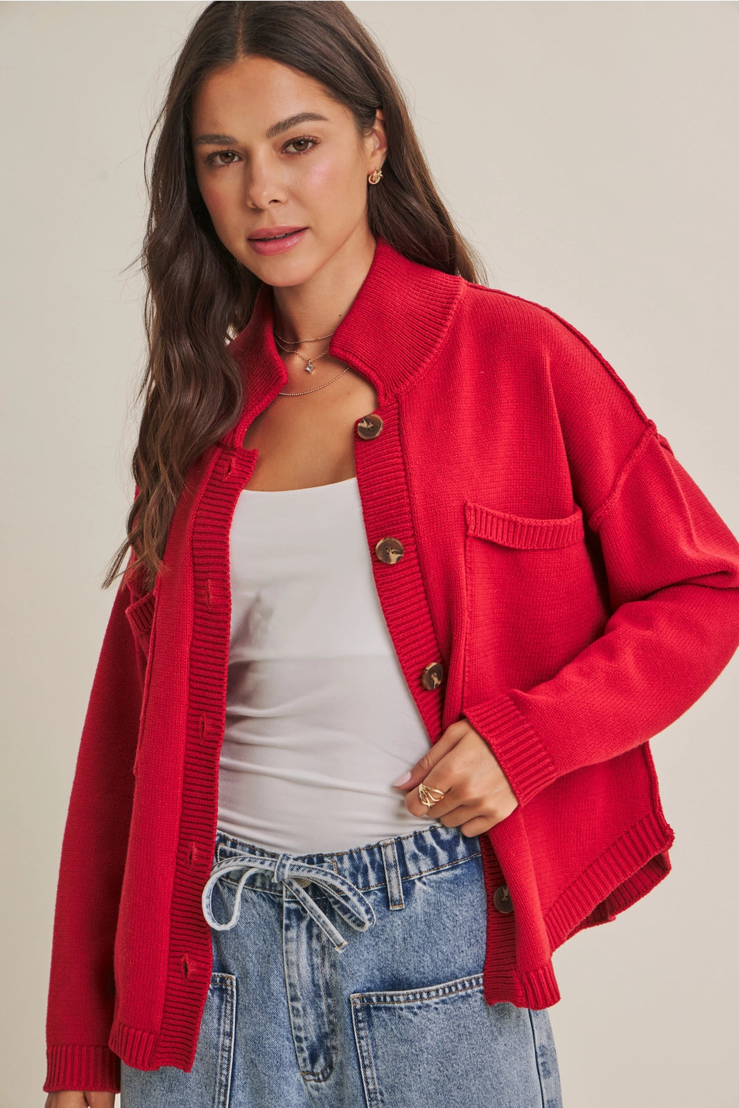 Minimal Day Oversized High Neck Sweater Jacket with Pockets