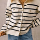 Black Stripe Flap Pocket Buttoned Cardigan Sweater