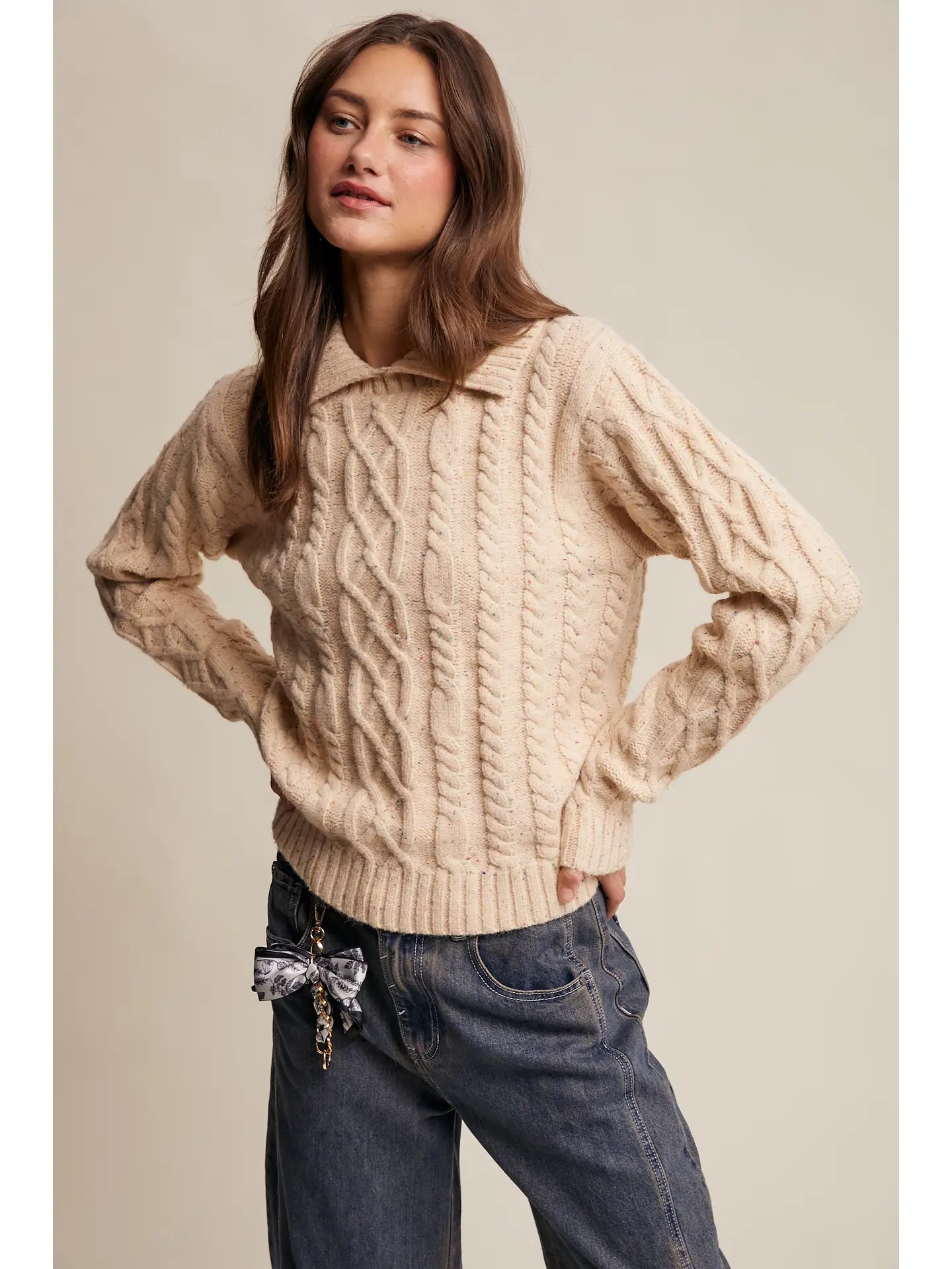 Collard Cable Knit Sweater