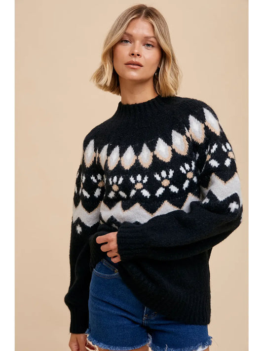 Fair Aisle Mock Neck Knitted Sweater