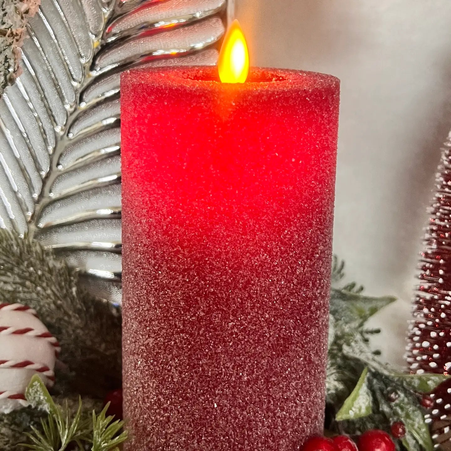 Red Frosted Moving Flame Led Candle