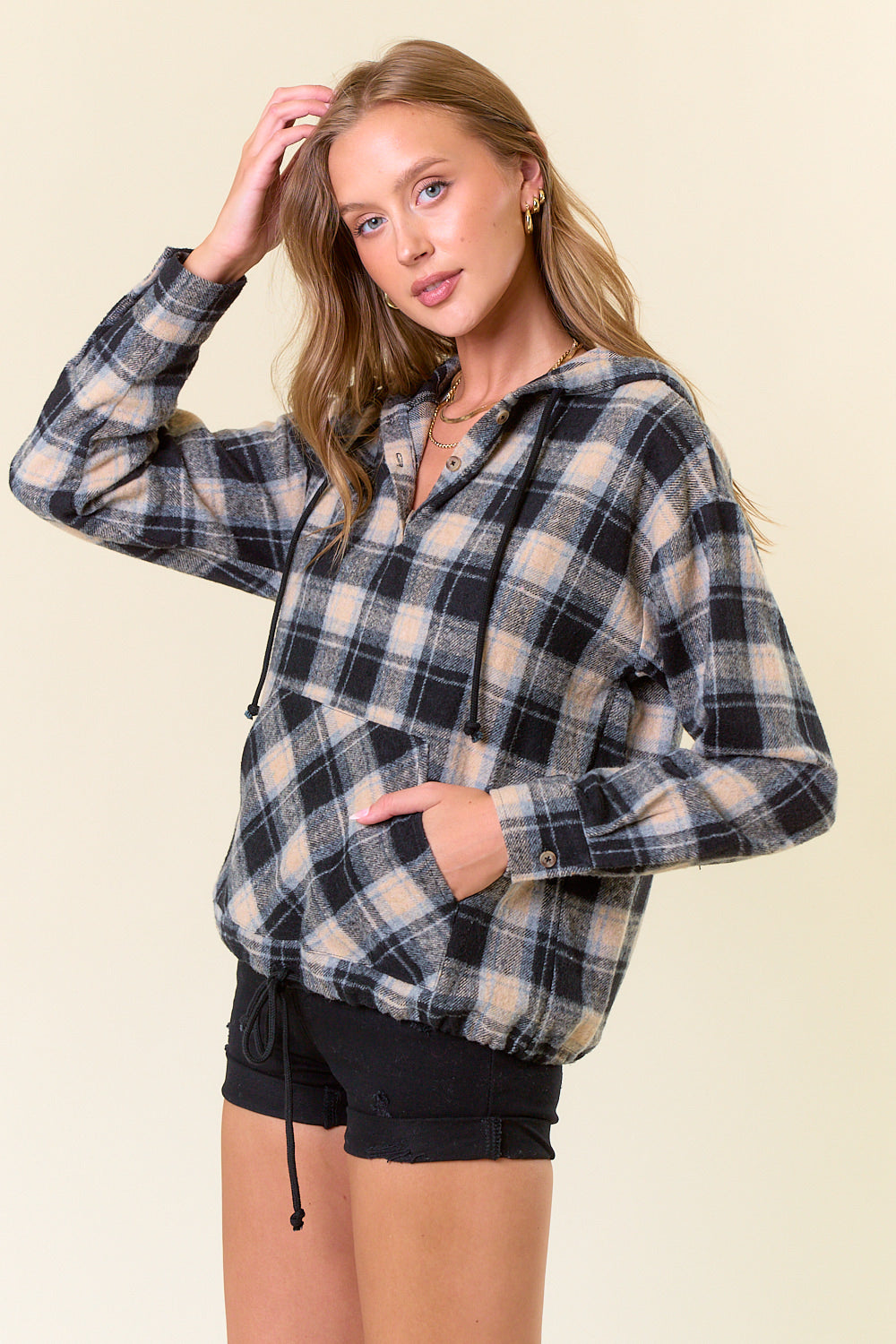 Flannel Plaid Pullover Hoodie