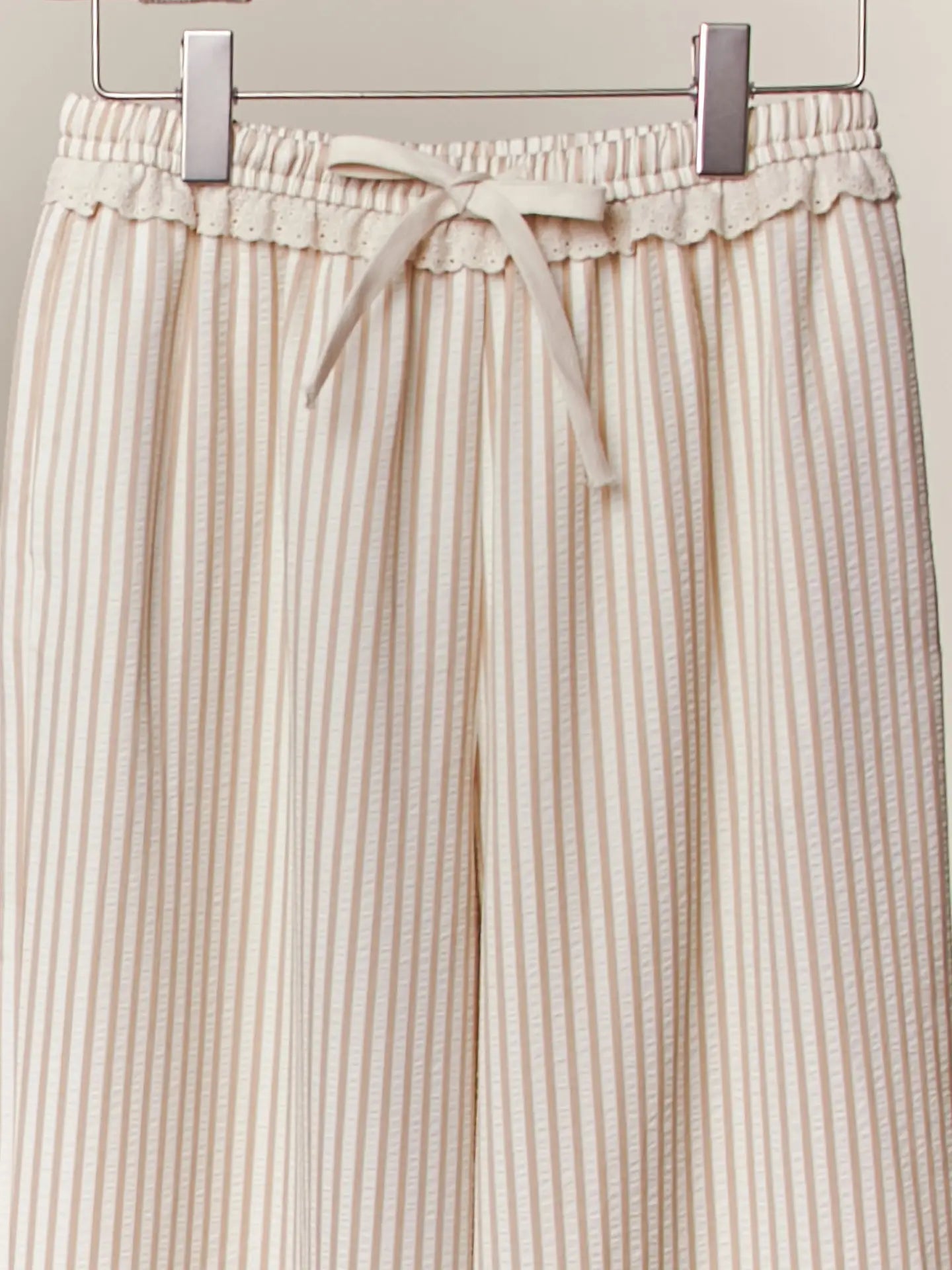 Striped Wide-Leg Pants with Lace Hem