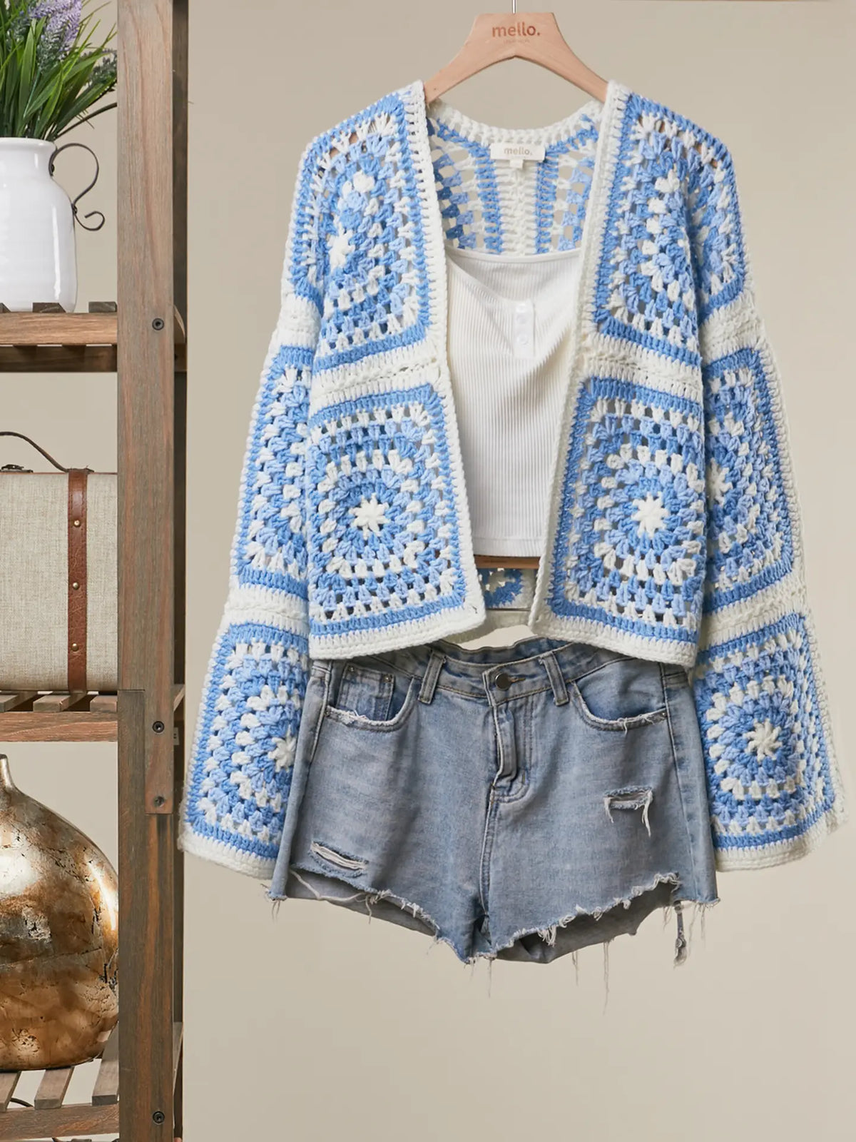Hand Made Crochet Square Pattern Cardigan