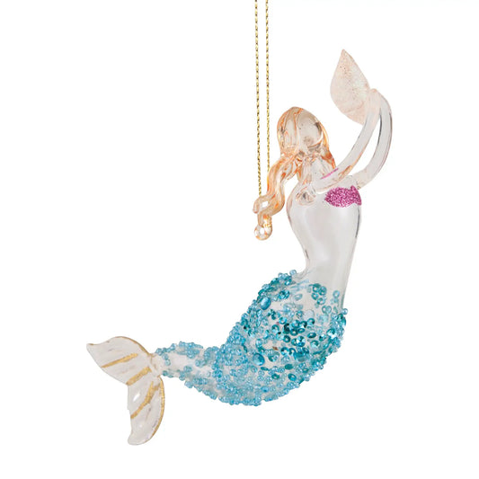 Swimming Mermaid Glass Ornament