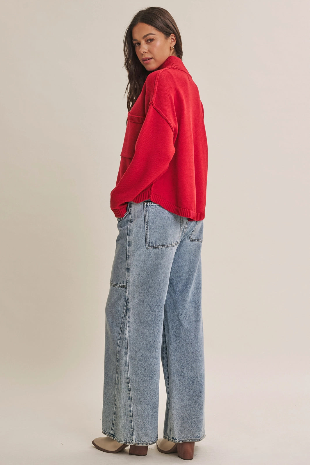 Minimal Day Oversized High Neck Sweater Jacket with Pockets
