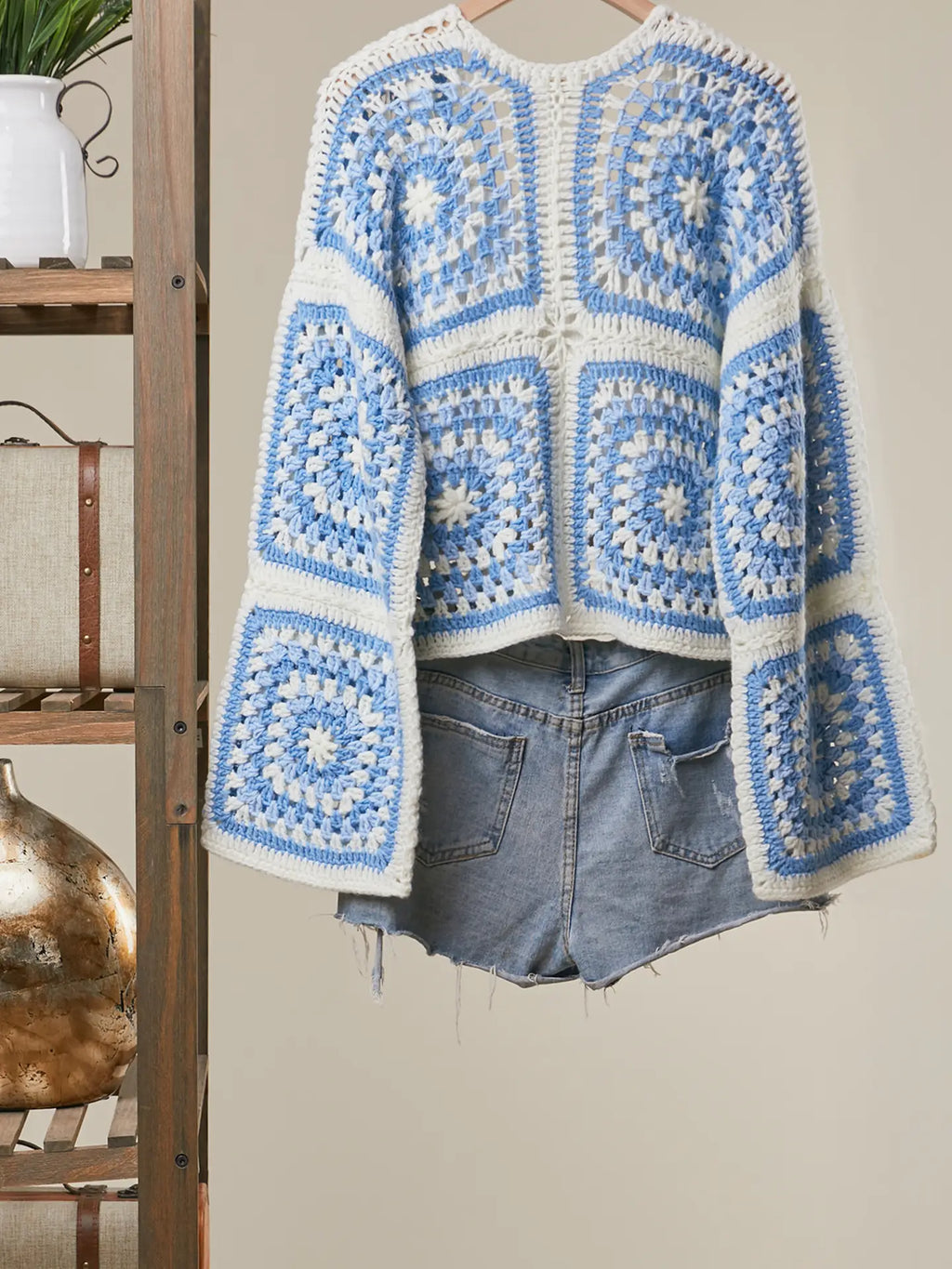 Hand Made Crochet Square Pattern Cardigan