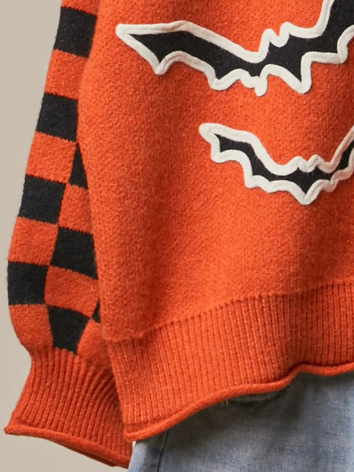 Checkerboard Sleeve Knit Sweater
