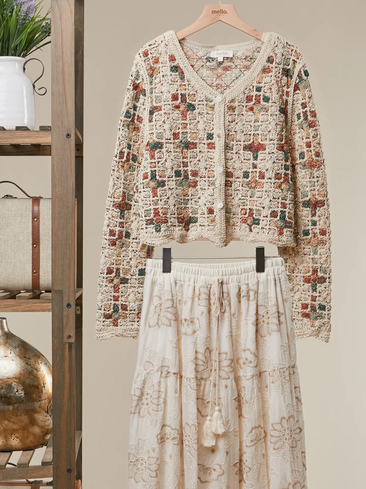 Boho Patchwork Crochet Button Cardigan