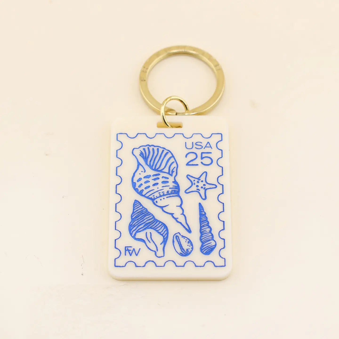 Seashell Postage Stamp Keychain