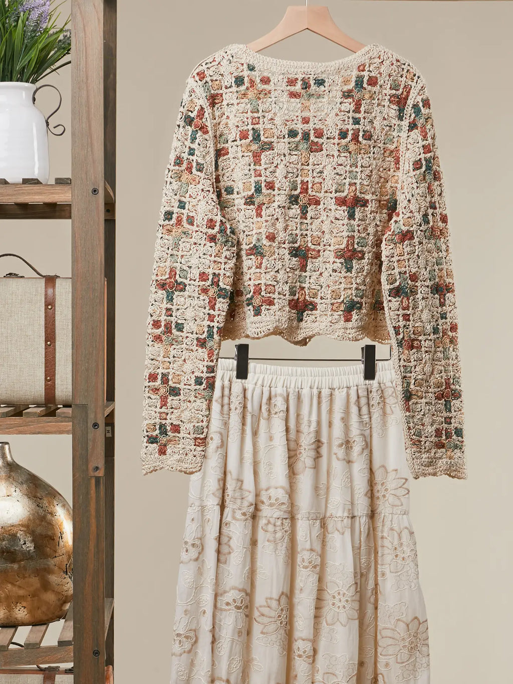 Boho Patchwork Crochet Button Cardigan