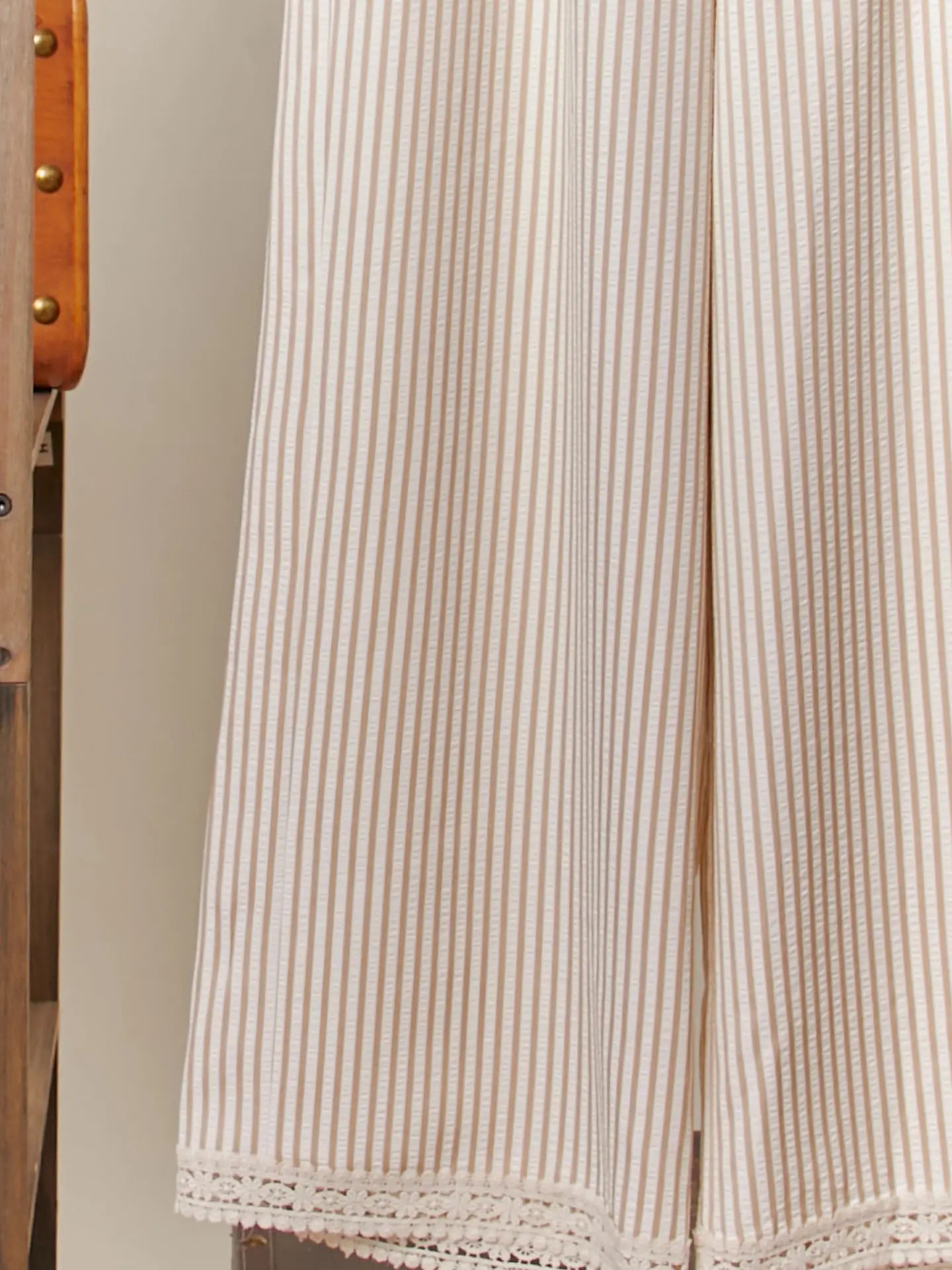 Striped Wide-Leg Pants with Lace Hem