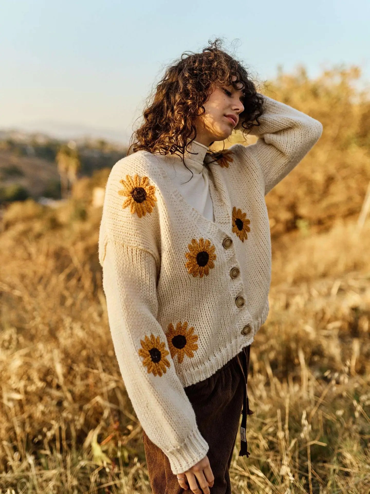 Sunflower Embroidered V Neck Cardigan