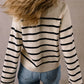 Black Stripe Flap Pocket Buttoned Cardigan Sweater