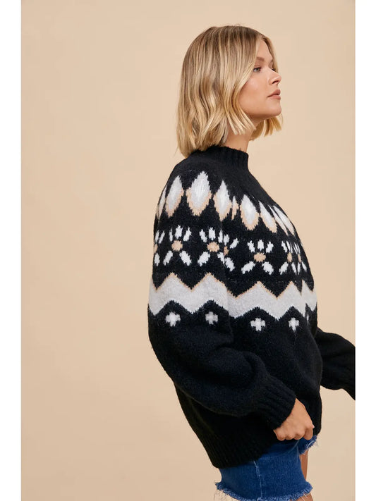 Fair Aisle Mock Neck Knitted Sweater