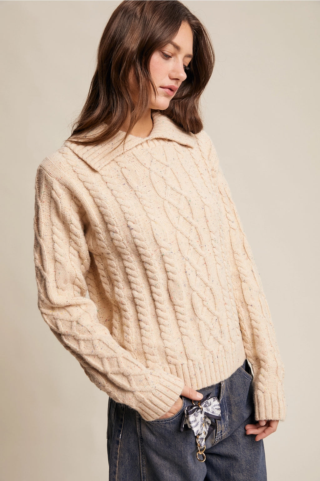 Collard Cable Knit Sweater