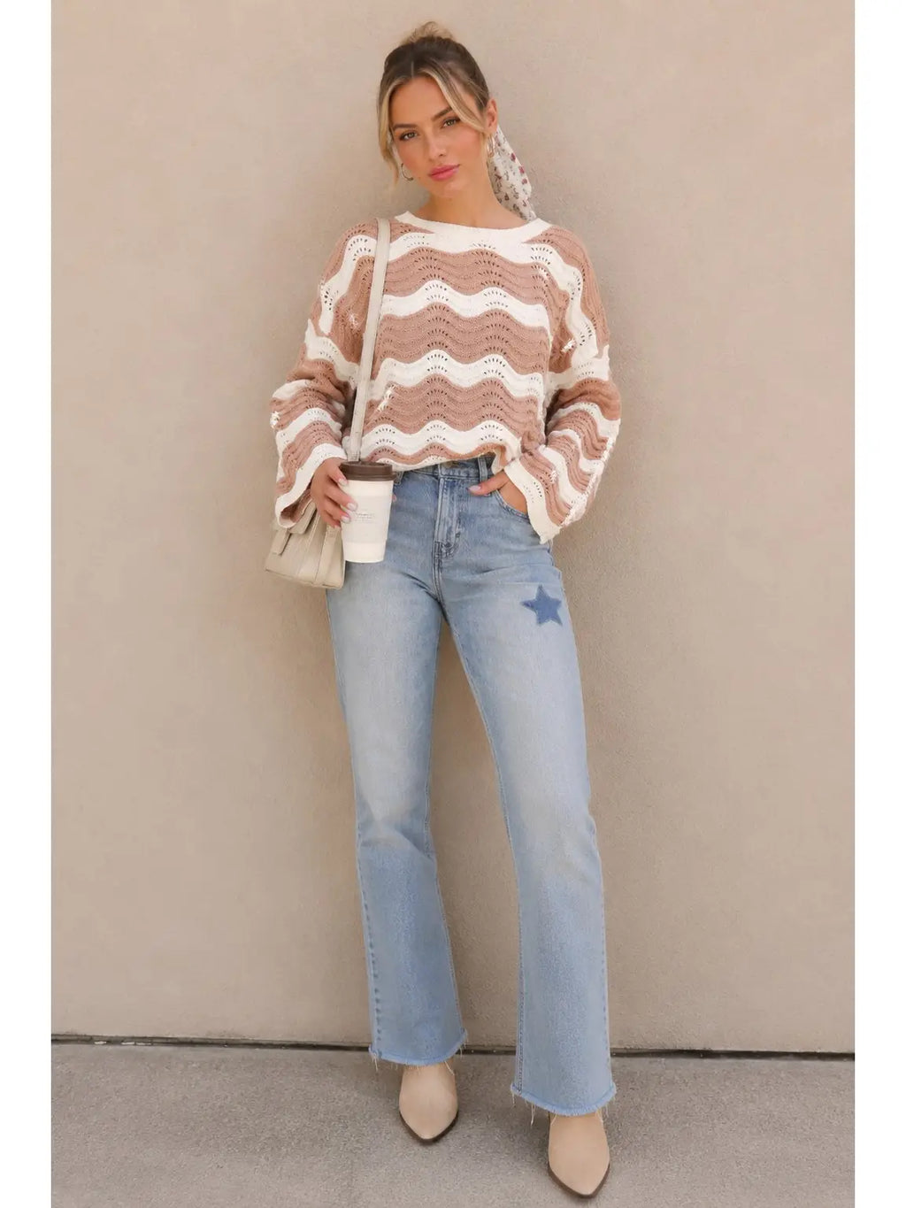 Wavy Textured Knit Sweater