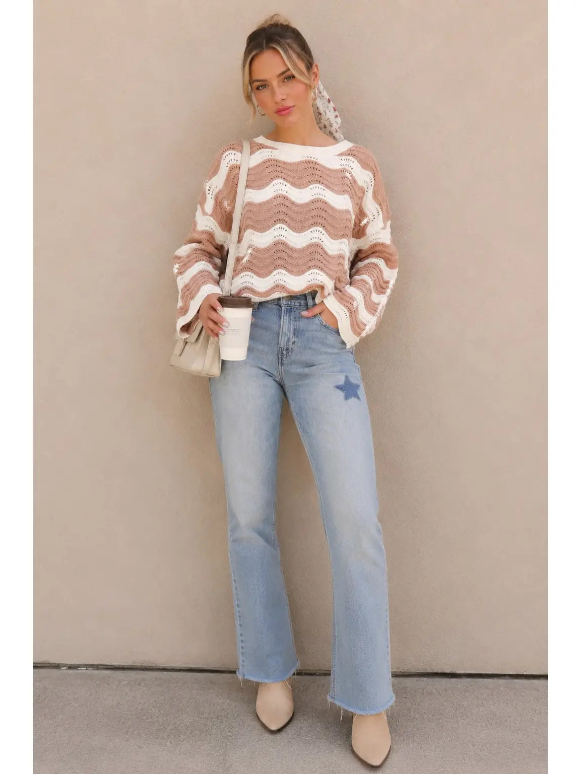 Wavy Textured Knit Sweater