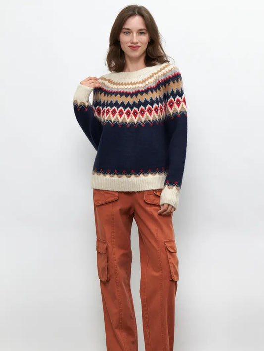 Fair Isle Crewneck Sweater- Navy