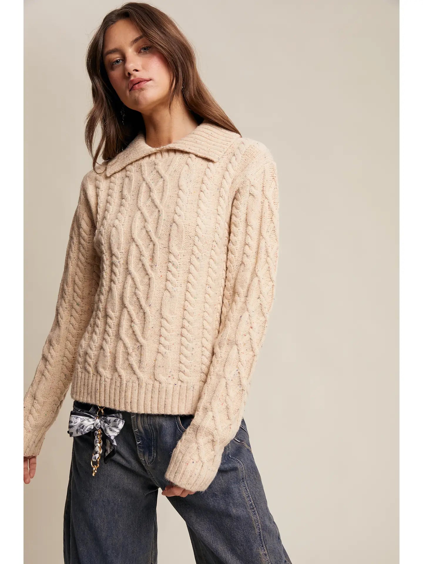 Collard Cable Knit Sweater