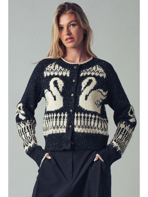 Whimsical Swan Knit Sweater Cardigan