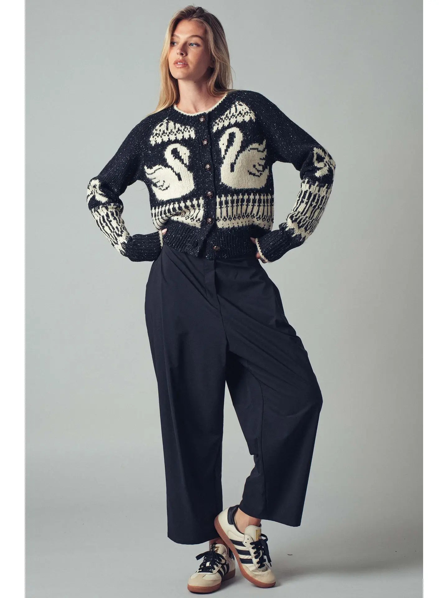 Whimsical Swan Knit Sweater Cardigan