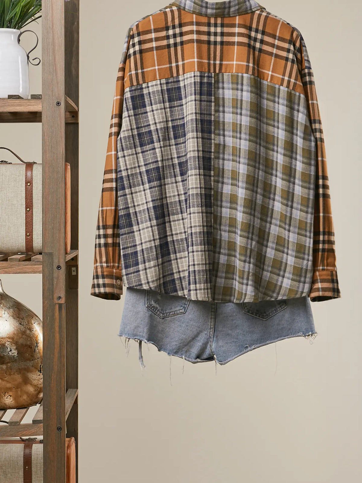 Mixed Plaid Patchwork Button Up Shirt